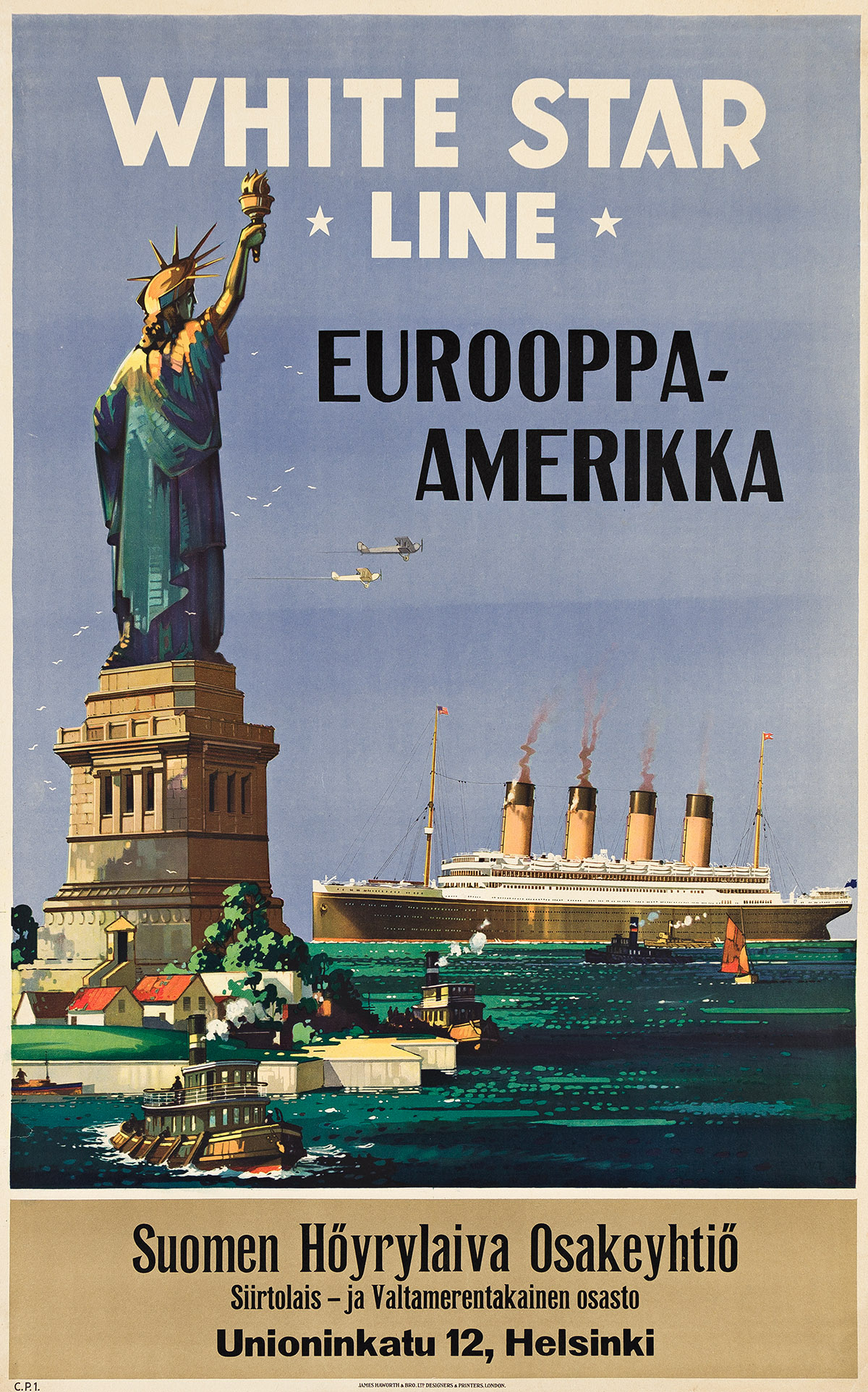 WALTER THOMAS (1894-1971).  WHITE STAR LINE / EUROOPPA - AMERIKKA. Circa 1920s. 40x25 inches, 101½x63½ cm. James Haworth & Bro. Ltd., L